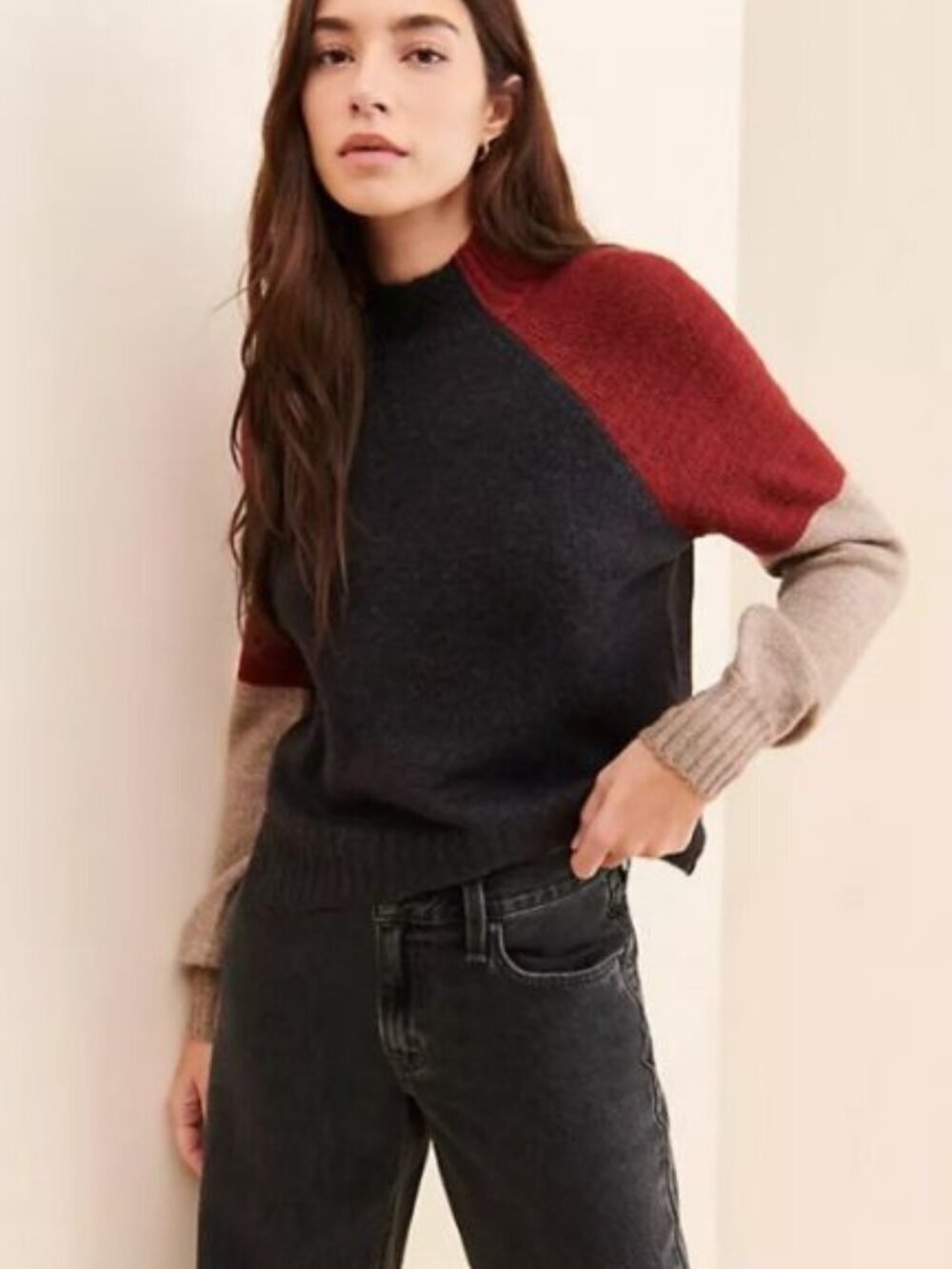 Vigoss Colorblock Mock Neck Pullover Sweater